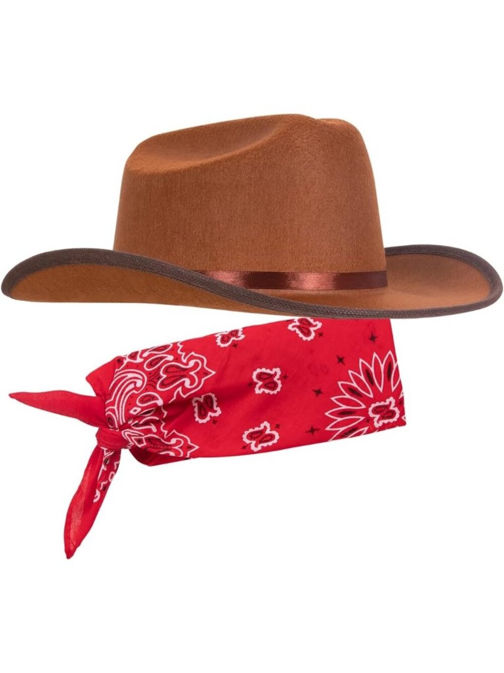 Women's Brown Cowboy Hat with Red Bandana Set Brown Western Wear Cowboy Hat